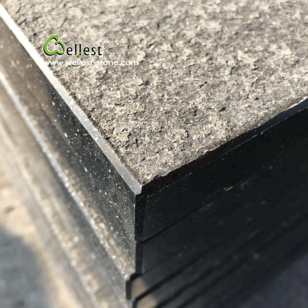 Flamed Black Basalt Steps With Sides Honed Finish