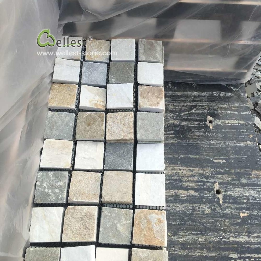 Crazy paving stone oyster slate flagstone paver on mesh sheets