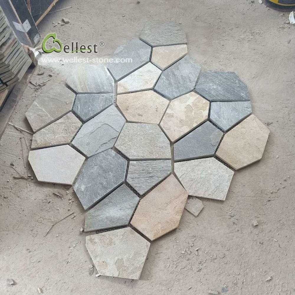 Crazy paving stone oyster slate flagstone paver on mesh sheets