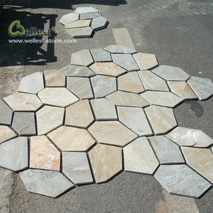 Yellow Wood Slate floor panel Random Crazy Flagstone Meshed Paver