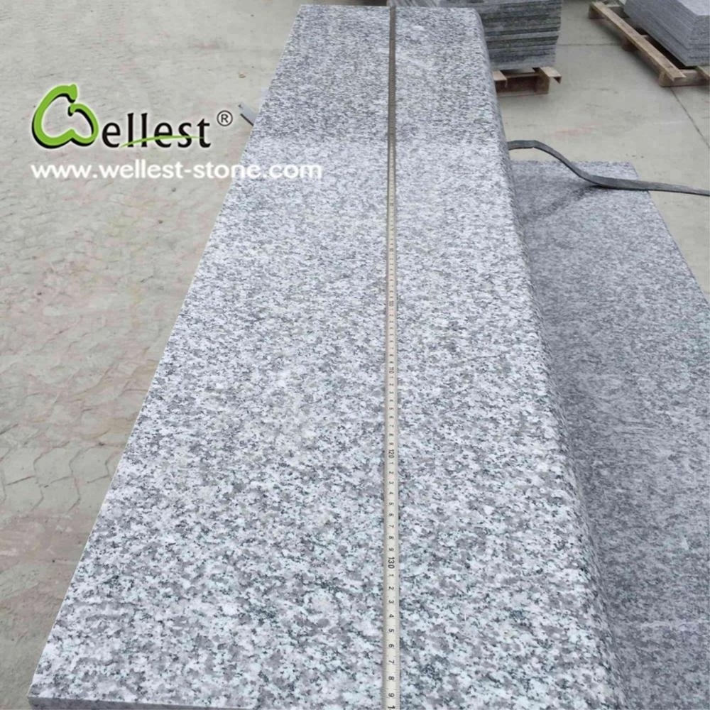 anti slip finish silver grey granite treads and riser for outdoor step