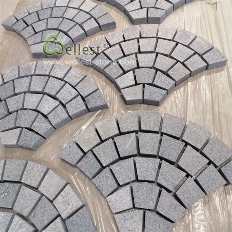 Driveway Granite Paving Blocks Fan Shaped Cobblestone Paver Mats