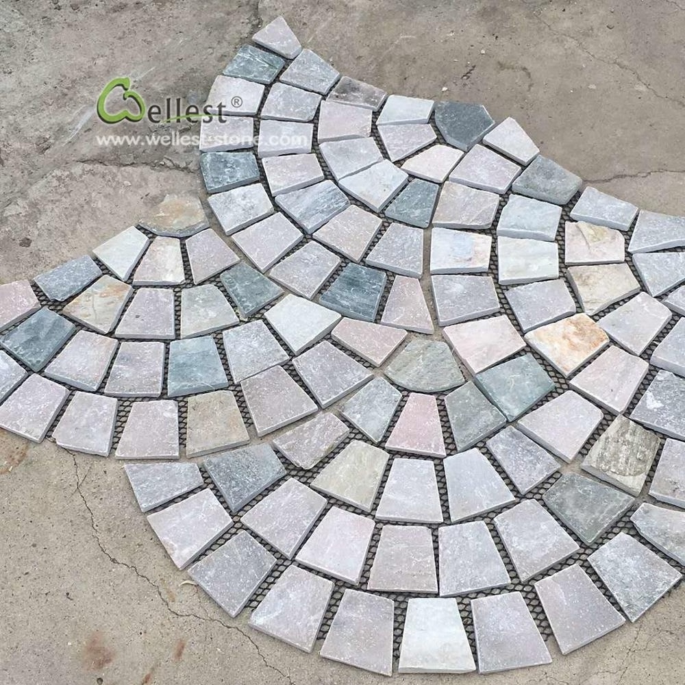 Crazy paving stone oyster slate flagstone paver on mesh sheets