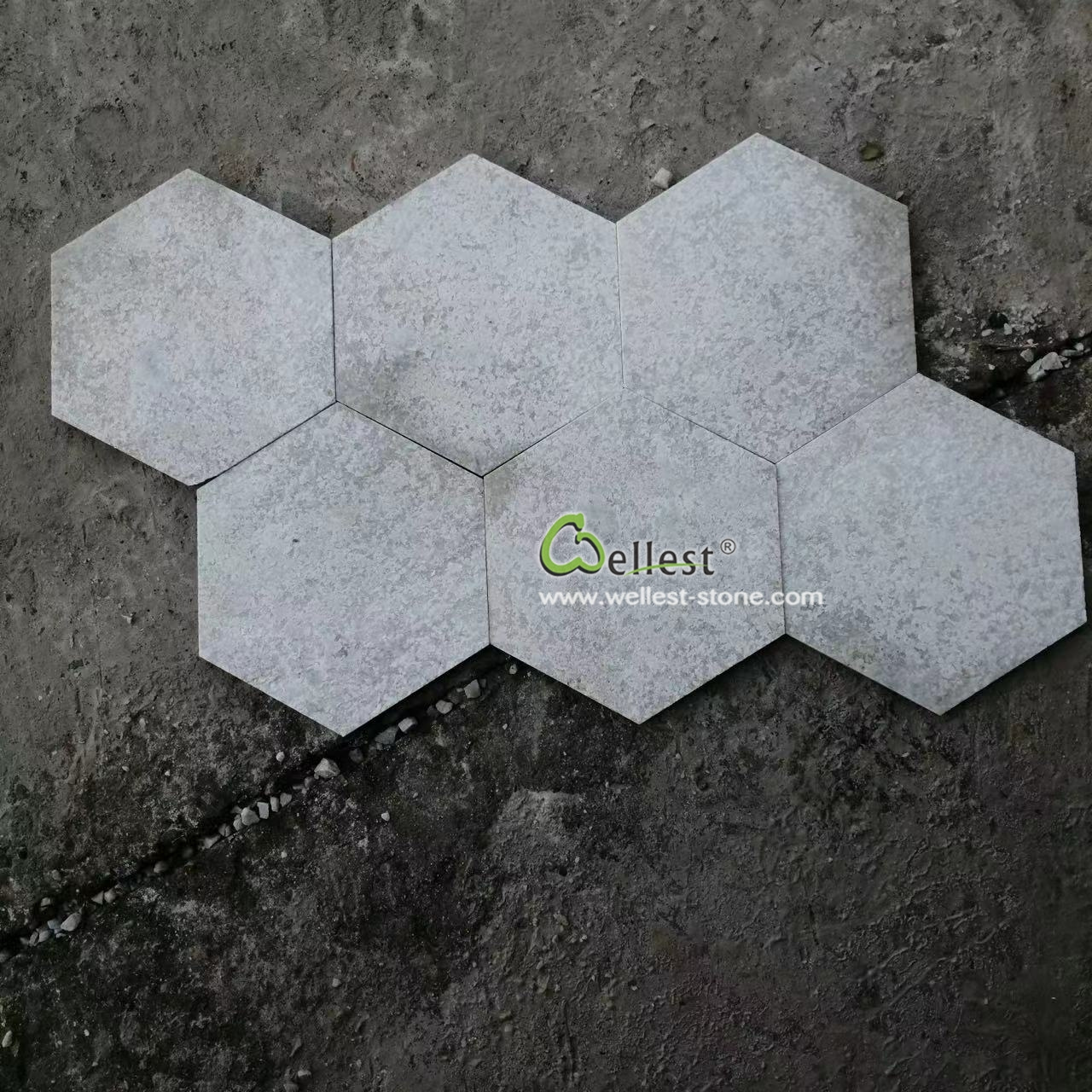 white marble with golden brown quartzite natural stone hexagon floor tile and hexagonal wall panel