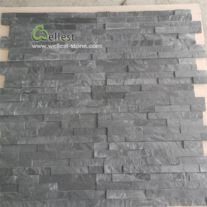 Riven black slate culture stone 4 strips 600x150 thin stone wall veneer