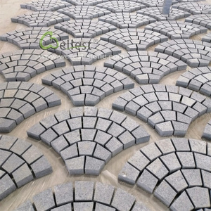 Driveway Granite Paving Blocks Fan Shaped Cobblestone Paver Mats