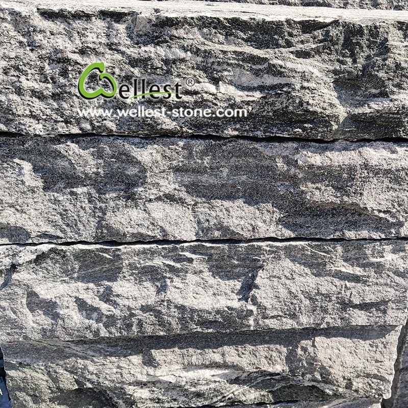 Ash Grey Granite Block Retaining Wall Caps With Sides Split