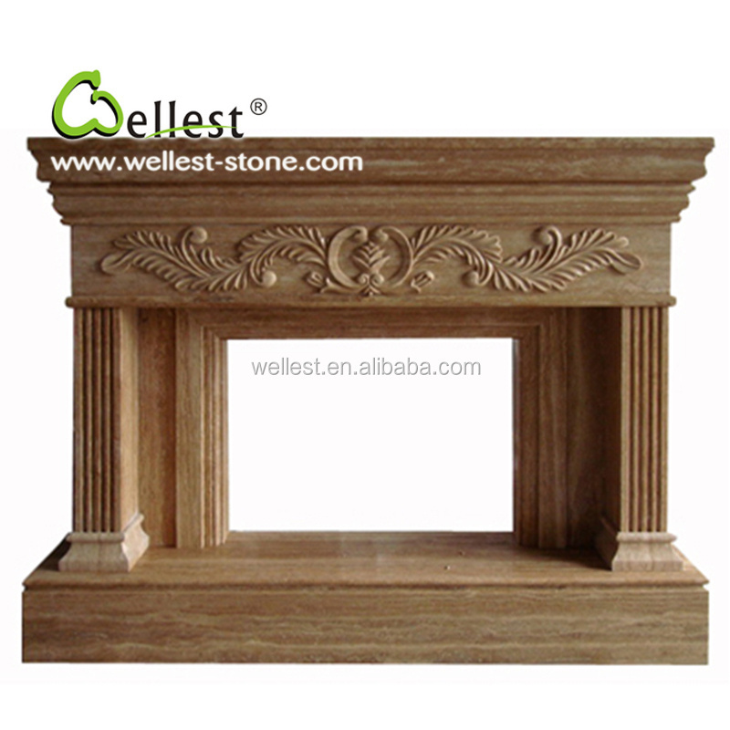 Unique Hand Carved indoor decorative freestanding beige Marble Fireplace Molds