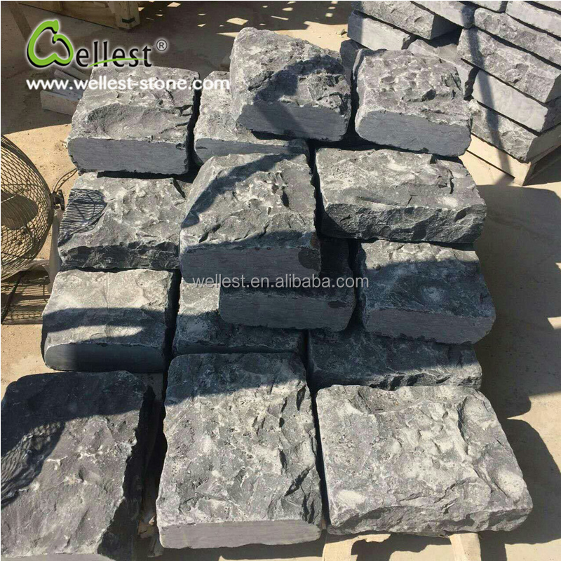 Black limestone parking lot paving stone driveway cube brick stone