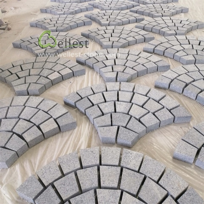 Driveway Granite Paving Blocks Fan Shaped Cobblestone Paver Mats