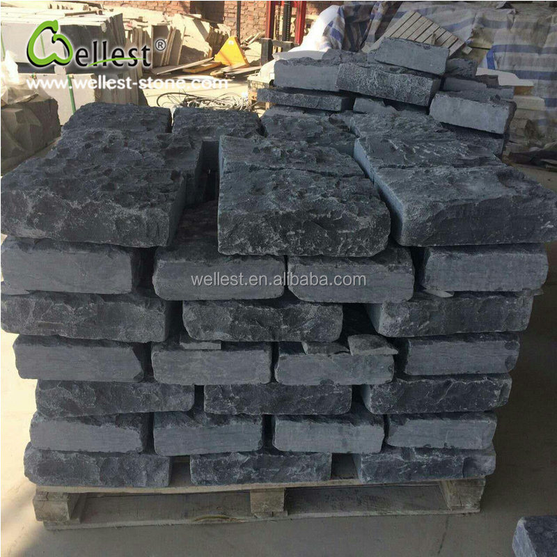 Black limestone parking lot paving stone driveway cube brick stone