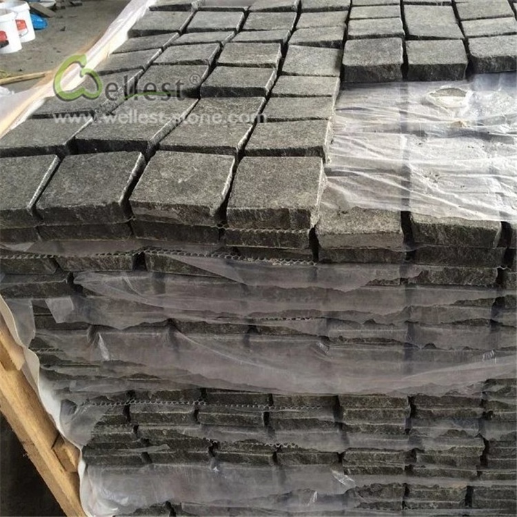 Square Flamed G684 Black Granite Cobblestone Paver Mats