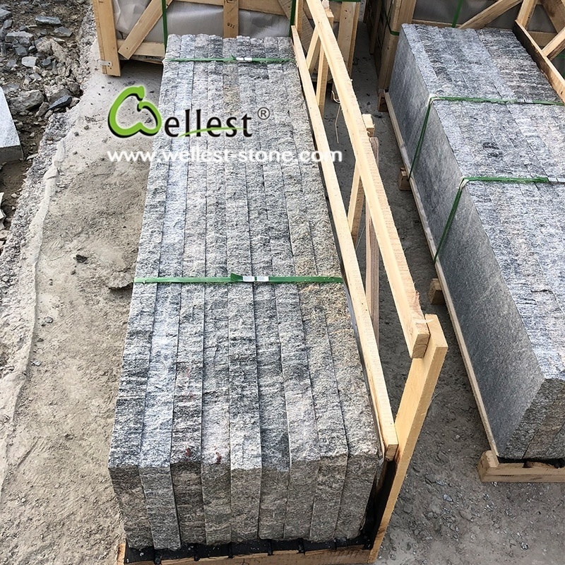 Ash Grey Granite Block Retaining Wall Caps With Sides Split