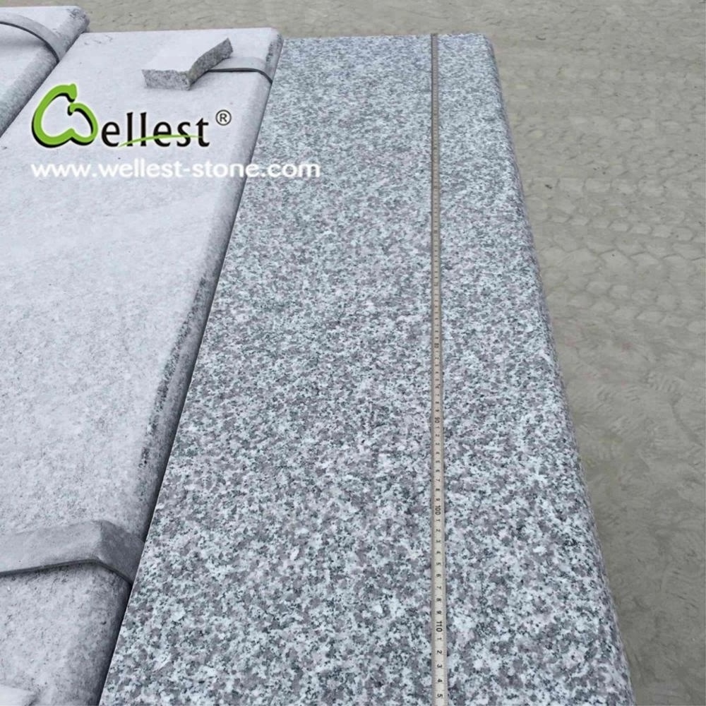 anti slip finish silver grey granite treads and riser for outdoor step