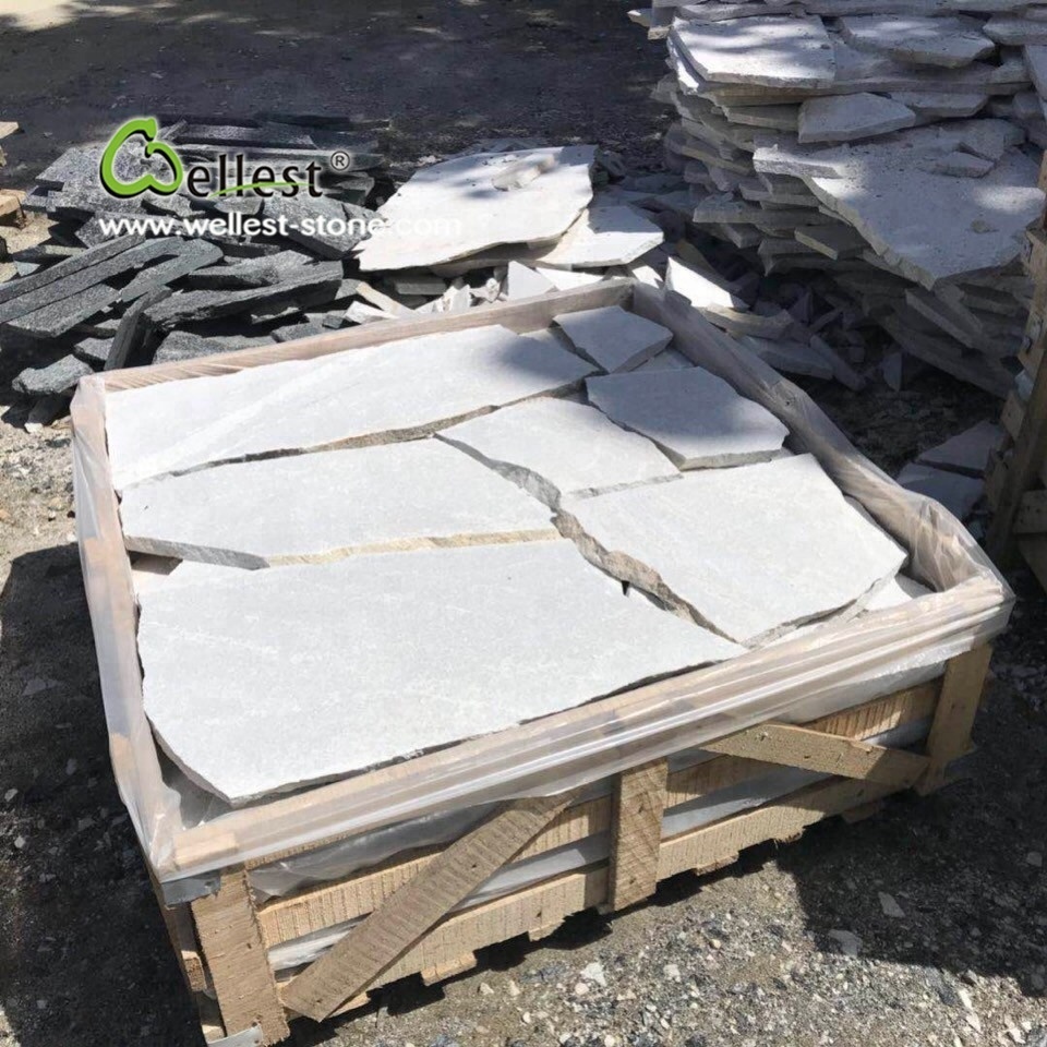 White Quartzite and Sandstone Irregular Random Shape Flagstone For Wall and Floor