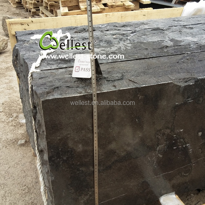 Natural split edge front acid blue limestone block step treads for garden and exterior stair case