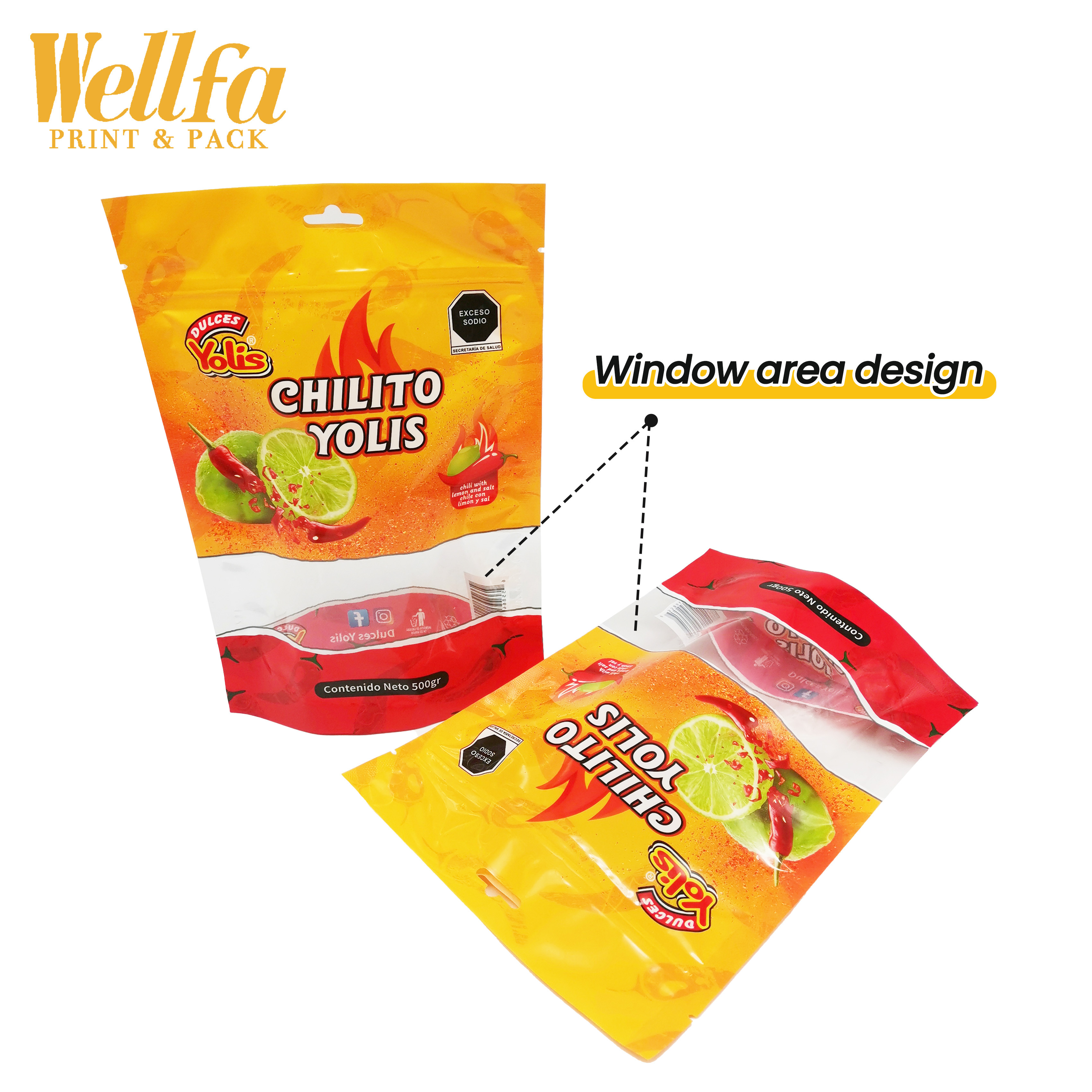 Bolsa Custom Food Grade Plastic Doypack 250g 500g Clear Window Stand Up Reusable Zipper Pouch Spice Chilli Powder Packaging Bags