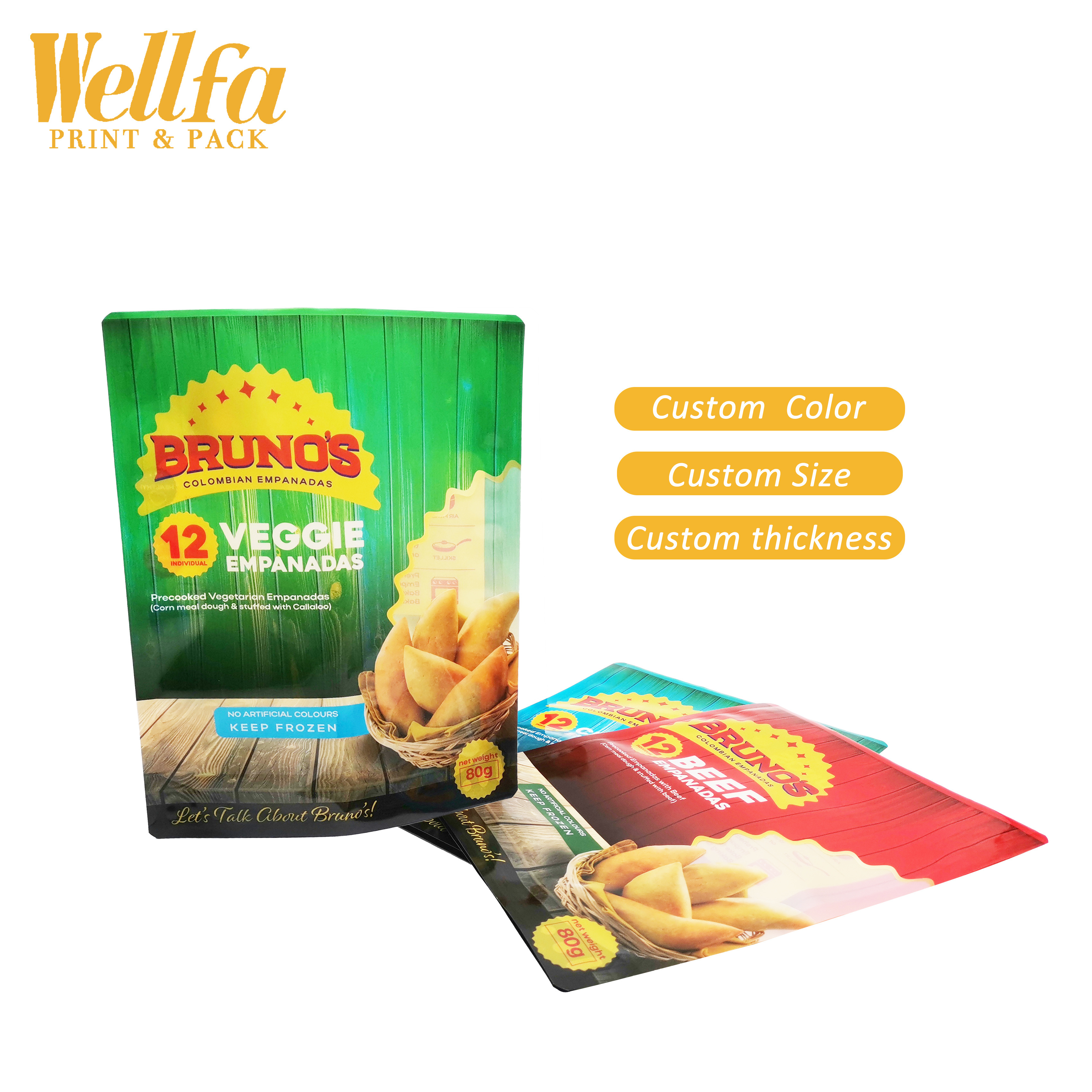 Custom Logo Samosas Empanada Fried Fish Seafood Vegetable Tortillas Packaging 3 Side Seal Frozen Pastry Spring Roll Food Bag