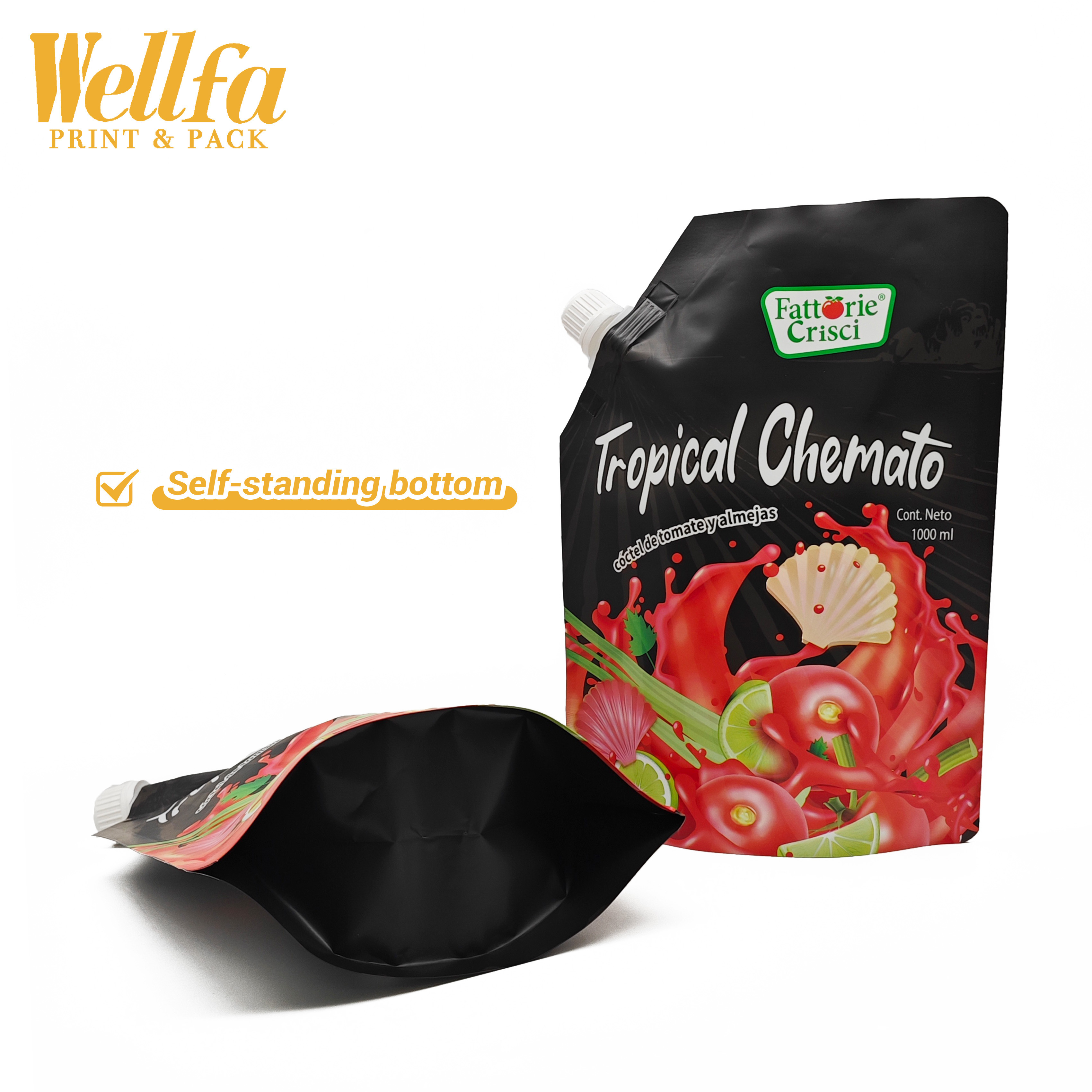 Doypack Suppliers Custom Logo Reusable Aluminum Foil 1000ml Sauce Spouted Bags Drink Juice Paste Tomato Spout Pouch Packaging