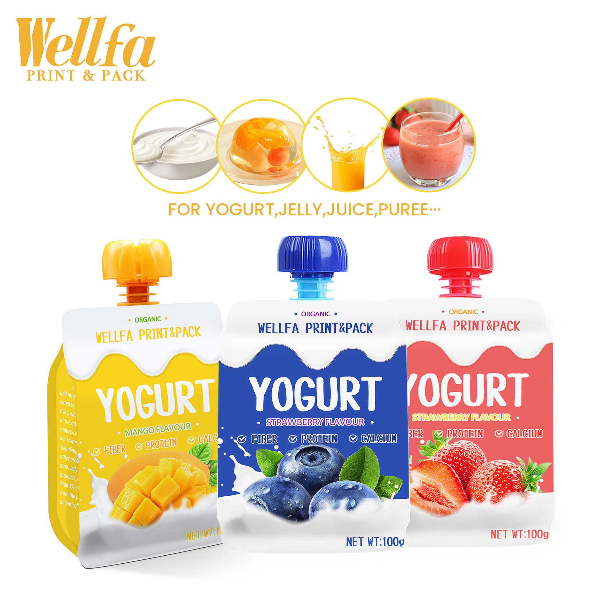 BPA Free Custom Printed Reusable Doypack Juice Beverage Organic Fruit Puree Squeeze Refill Packaging Bag Baby Food Spout Pouch