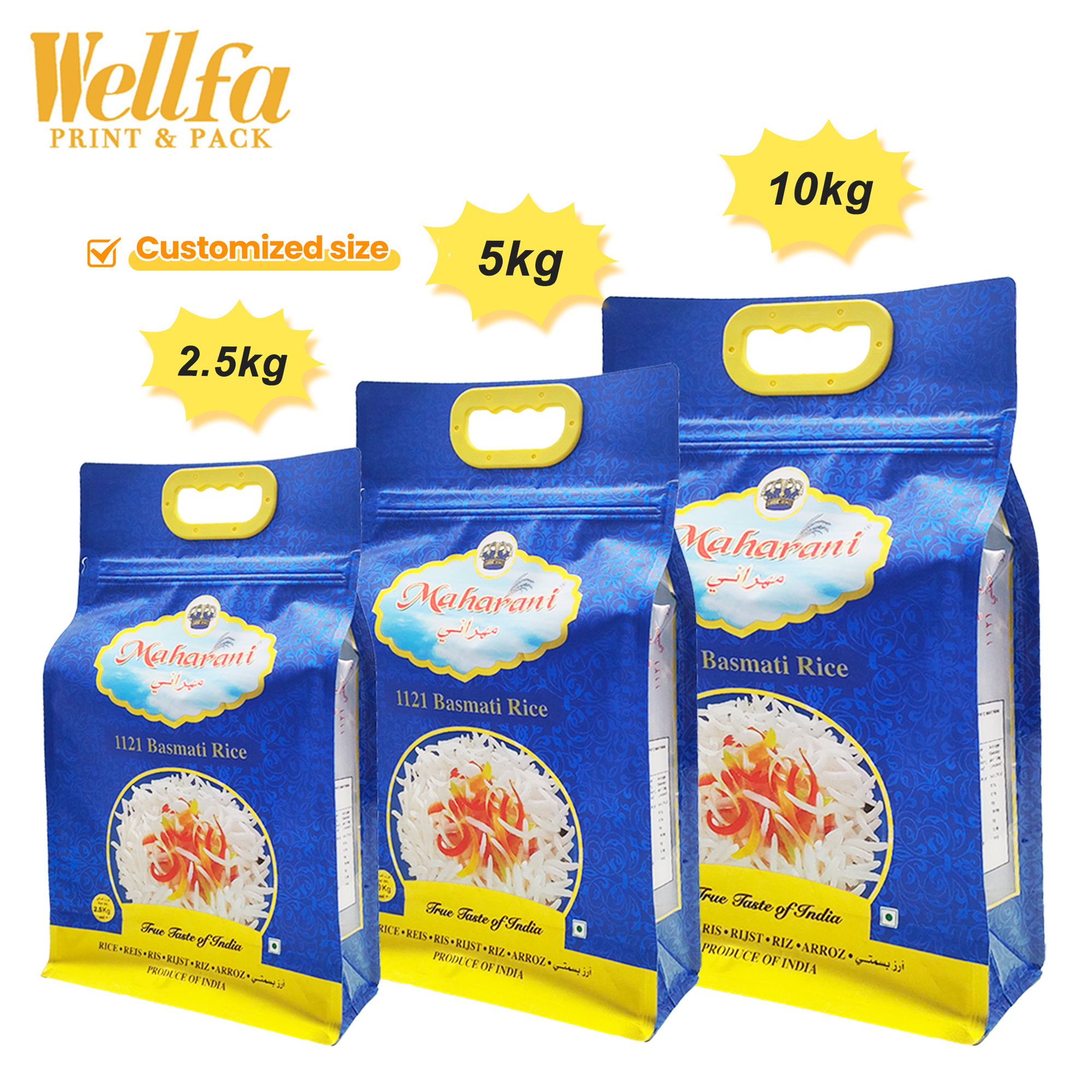 Hot Sale Factory Custom 5kg 10kg Resealable Ziplock Nylon Vacuum 8 Side Seal Pouch Empty Basmati Rice Plastic Bag With Handle