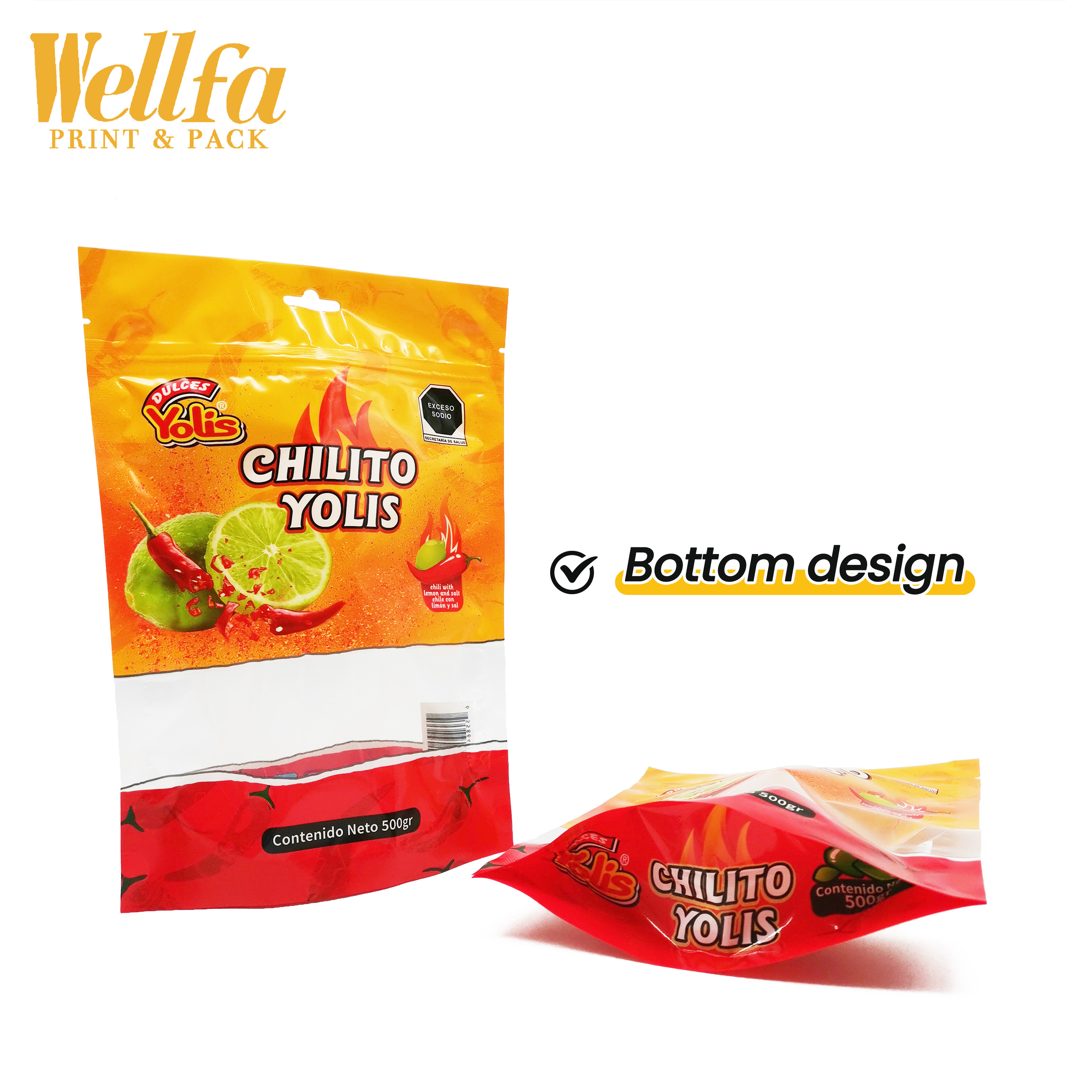 Bolsa Custom Food Grade Plastic Doypack 250g 500g Clear Window Stand Up Reusable Zipper Pouch Spice Chilli Powder Packaging Bags