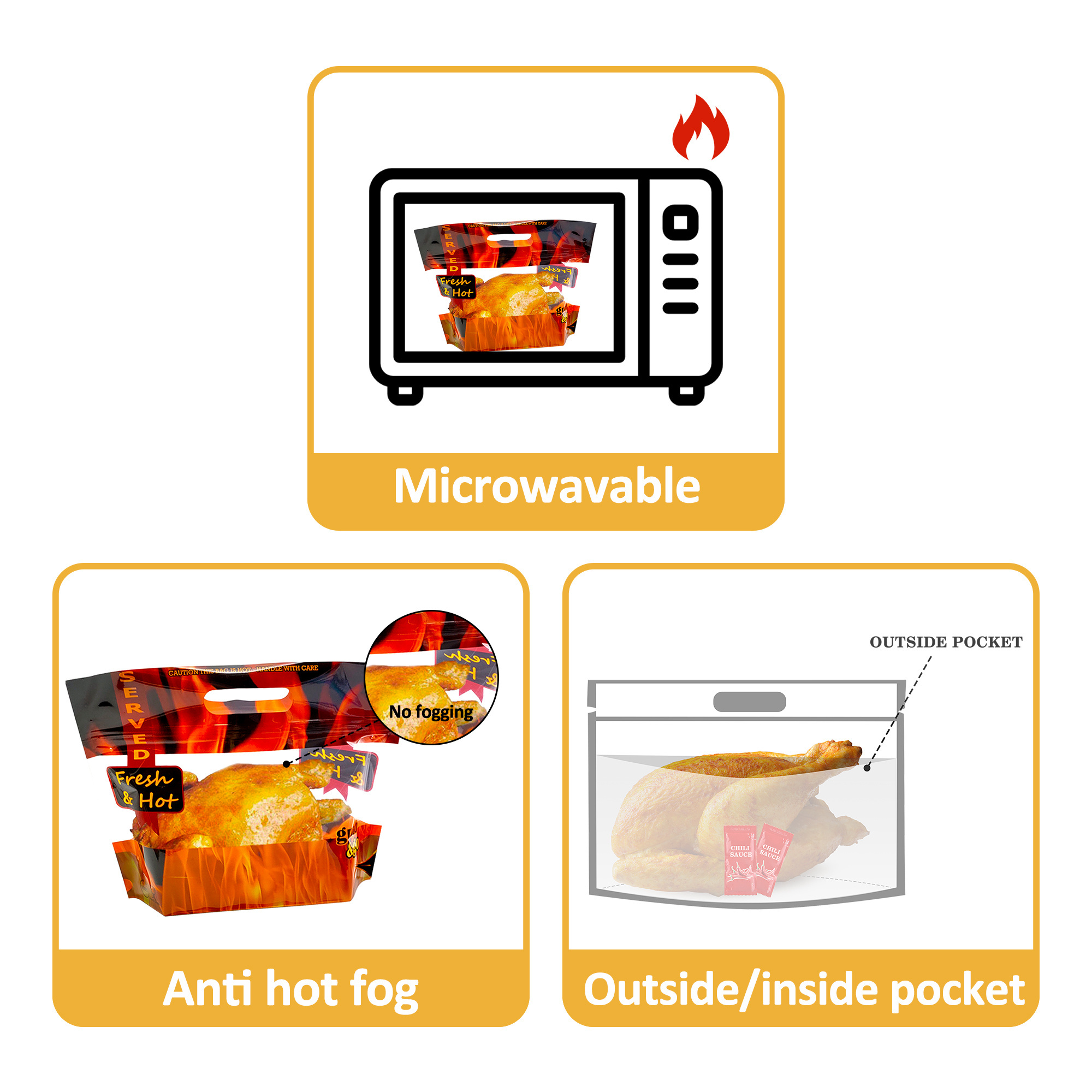 Bag Rotisserie Roast Packaging Custom Printed Laminated Plastic Food Microwave Hot Anti-fog Roasted Chicken Bags