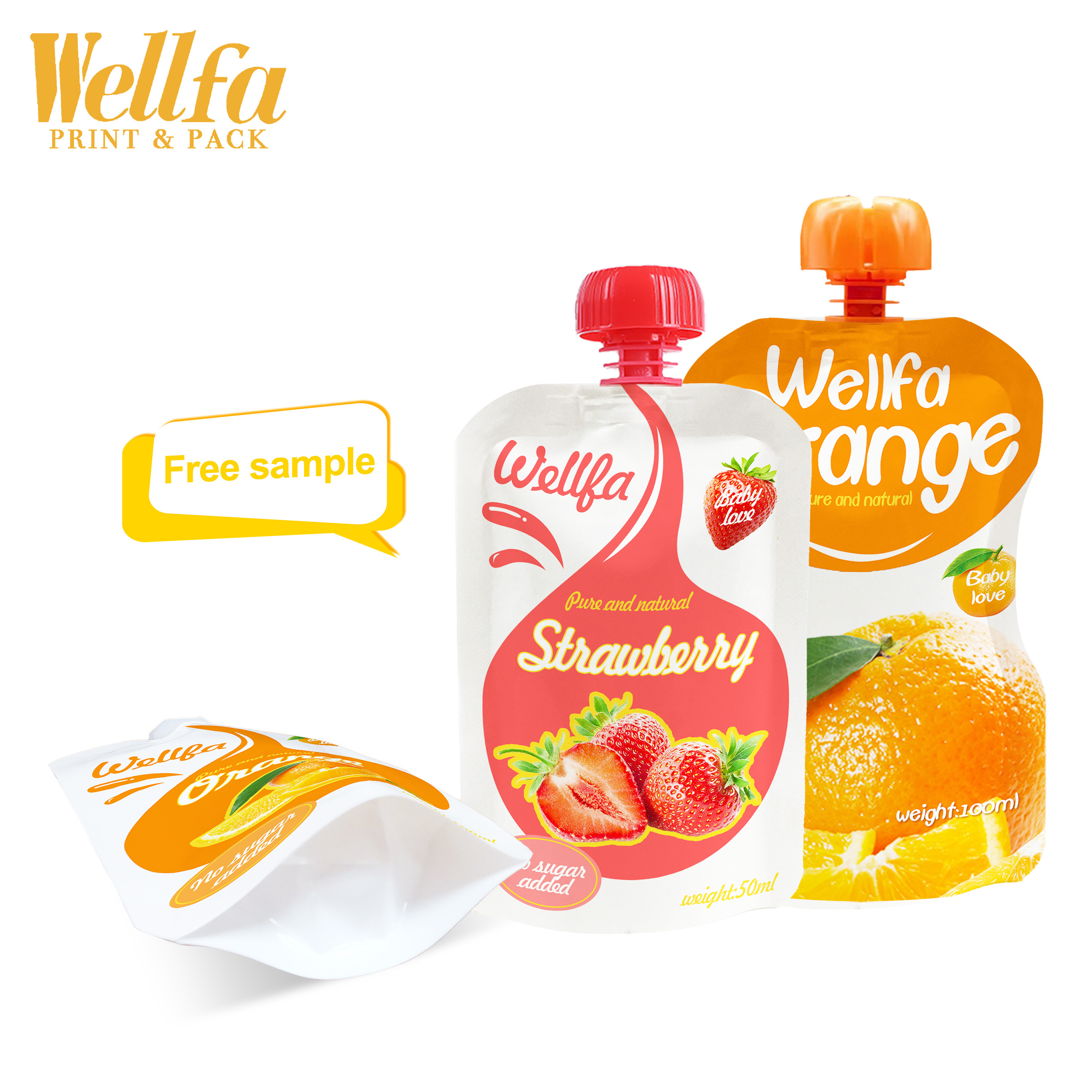 BPA Free Custom Printed Reusable Doypack Juice Beverage Organic Fruit Puree Squeeze Refill Packaging Bag Baby Food Spout Pouch