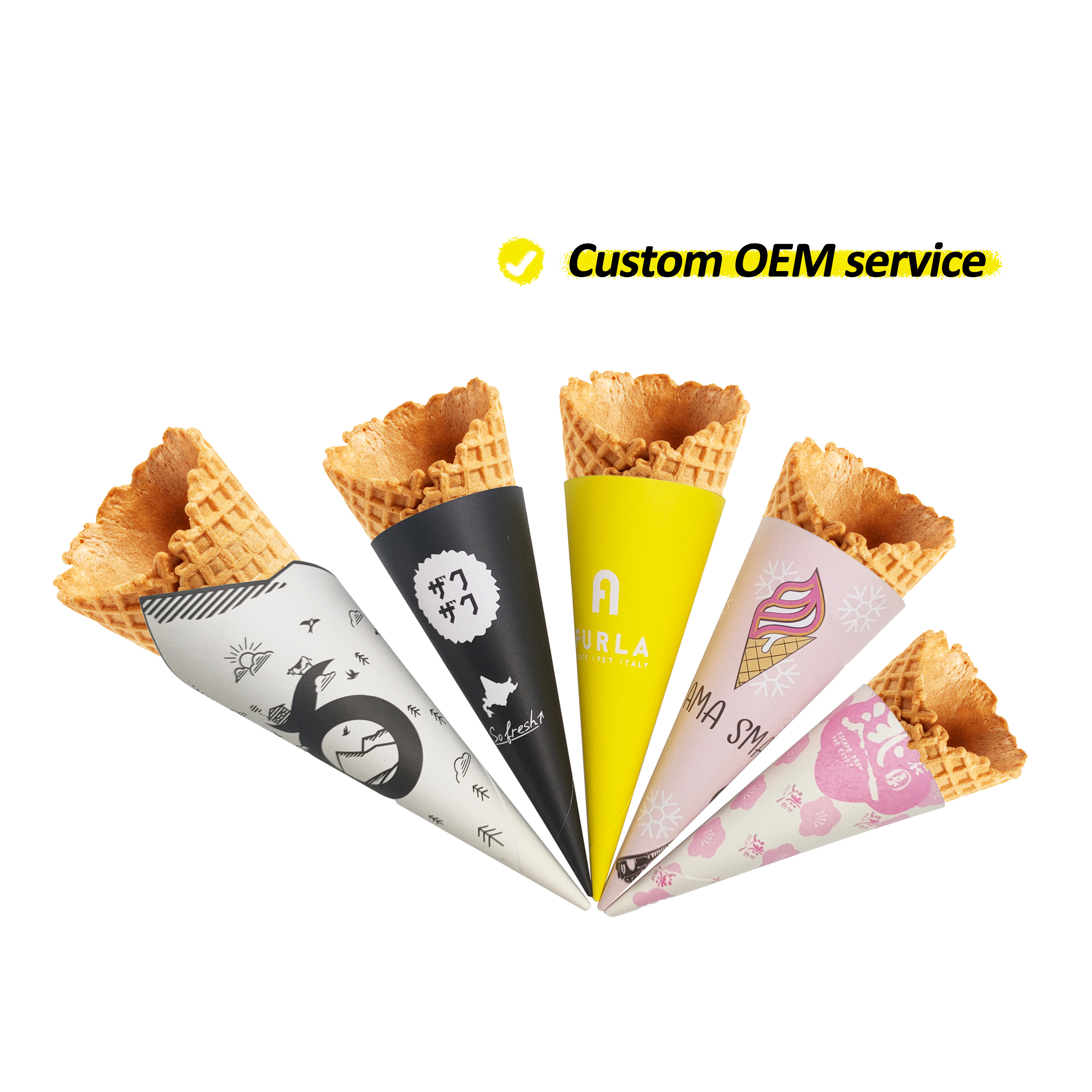 CustomDisposable Hot Food Grade Paperboard Triangle Ice Cream Packaging Pizza Packing Kraft Paper Cone Egg Bubble Waffle Holder