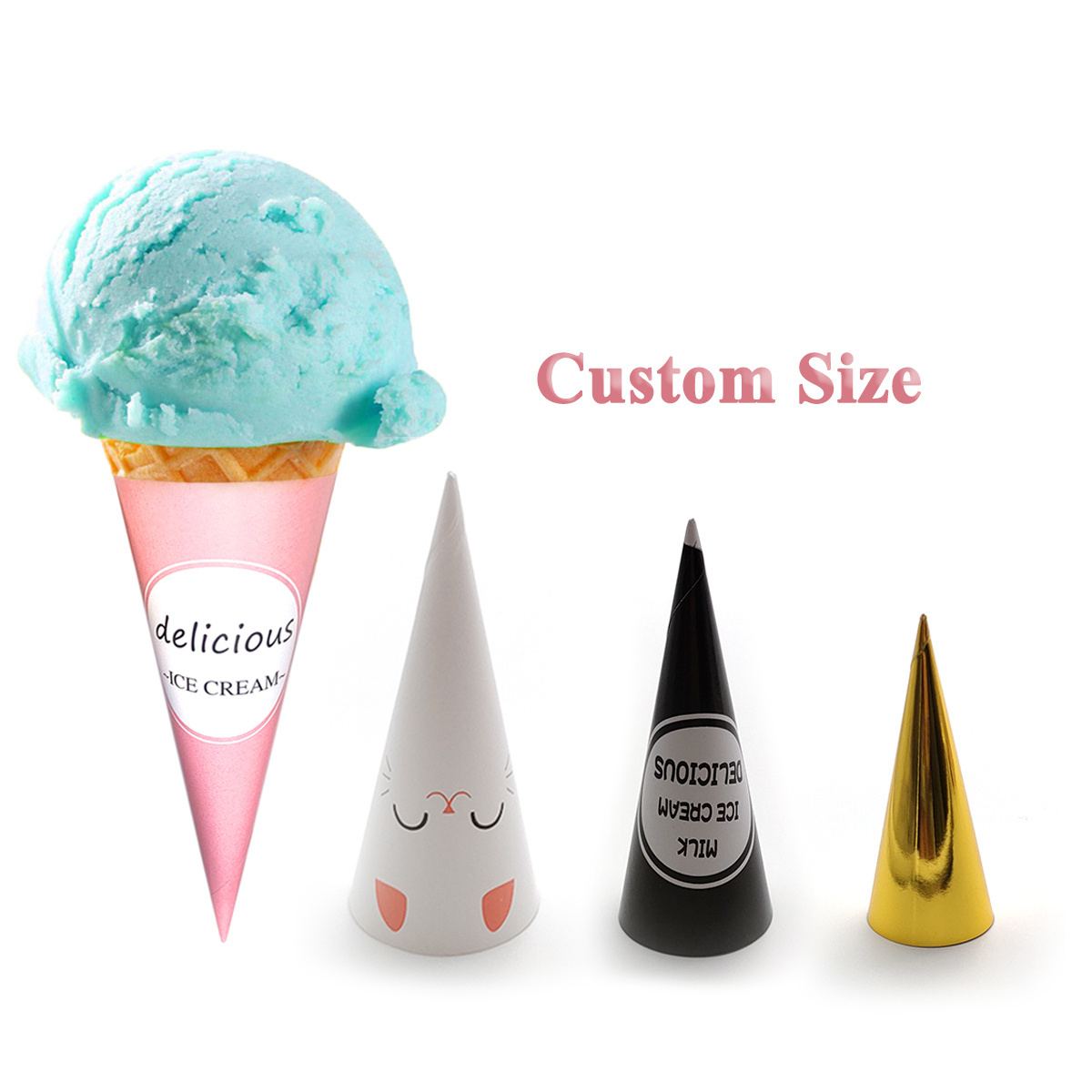 OEM Custom Printing Eco Friendly Ice Cream Cone Paper Sleeves Conic Ice Cream Cone Paper Wrapping Holder