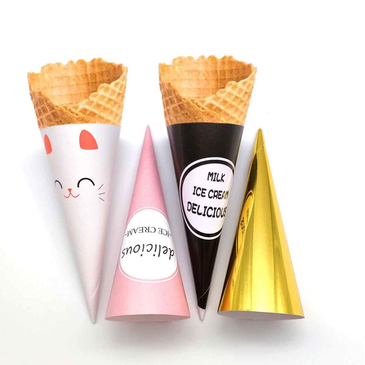 OEM Custom Printing Eco Friendly Ice Cream Cone Paper Sleeves Conic Ice Cream Cone Paper Wrapping Holder