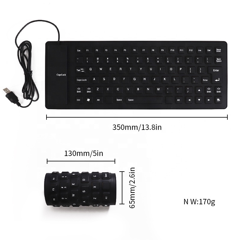 Wellfine Wired USB Cable Soft Washable Waterproof Silicone Flexible keyboard for Laptop Tablet Office