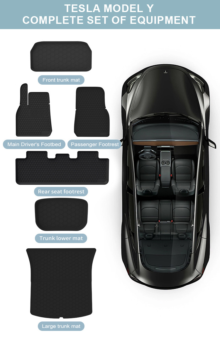 Factory Wholesale Auto Accessories Custom Wear-resistant Silicone Car Floor Foot Mats 3d Car Mat for TESLA Model Y