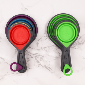 Wellfine Wholesale 100% Food Grade TPE Multicolor Multiple Sizes Durable Portable Silicone Measuring Cups and Measuring Spoons