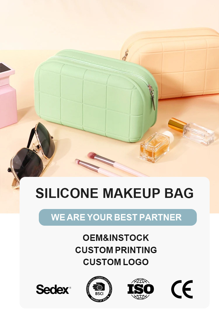 Wellfine Wholesale Custom Luxury Makeup Bags for Women Large Capacity Waterproof Silicone Travel Zipper Cosmetic Bags Cases BestSuppliers