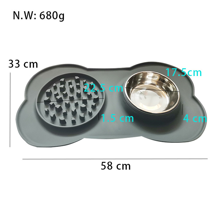 Customised Non-Skid Silicone Slow Feeder Dog Bowl Stop Bloating Chocking Silicone Mat Stainless Steel Water Bowl for Pets