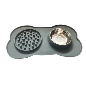 Customised Non-Skid Silicone Slow Feeder Dog Bowl Stop Bloating Chocking Silicone Mat Stainless Steel Water Bowl for Pets