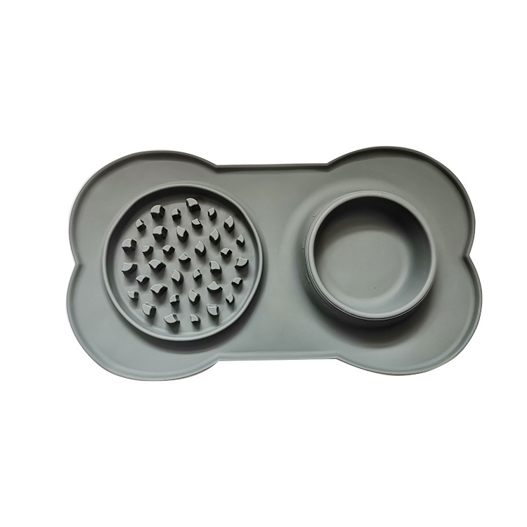 Customised Non-Skid Silicone Slow Feeder Dog Bowl Stop Bloating Chocking Silicone Mat Stainless Steel Water Bowl for Pets