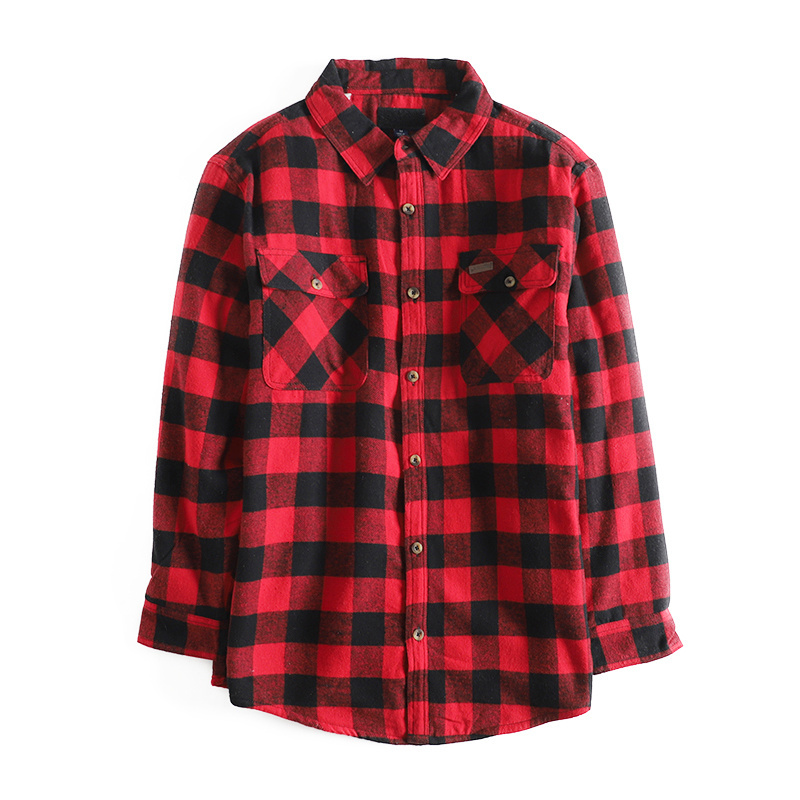 2023 New Dress Shirt  Long Sleeve 100% Cotton Elongated color Longline Men Plaid Flannel casual Check Shirt