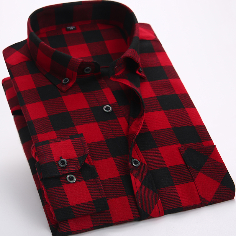 2023 New Dress Shirt  Long Sleeve 100% Cotton Elongated color Longline Men Plaid Flannel casual Check Shirt