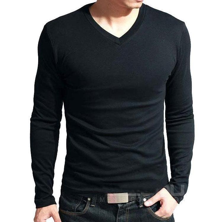 Mens V Neck Long Sleeve 95 Cotton 5 Spandex T Shirt Plain Spandex Thermal Tshirts