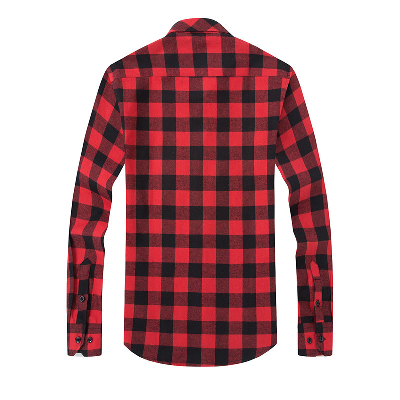 2023 New Dress Shirt  Long Sleeve 100% Cotton Elongated color Longline Men Plaid Flannel casual Check Shirt