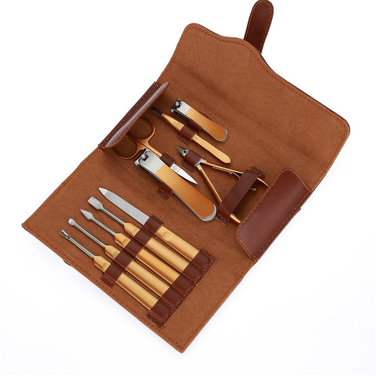 WELLFLYER MS-579 Stainless Steel 10PCS Professional Mens Nail Clippers Manicure Set For Men Women with PU Leather Case