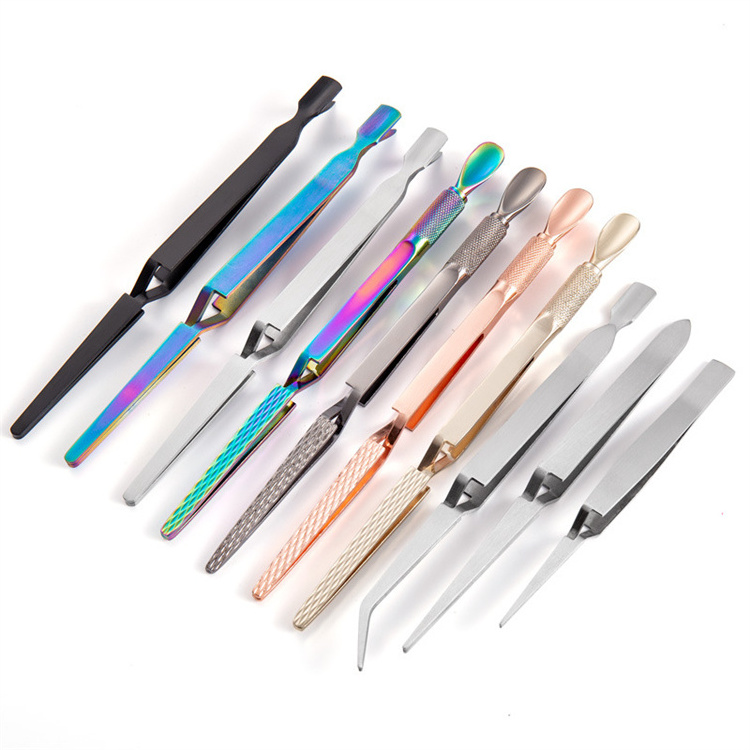 WELLFLYER PM-223 Stainless Steel Nail Tweezers Cuticle Pusher Nail Art Tool False Nail Extension Kits Manicure Customizable Logo