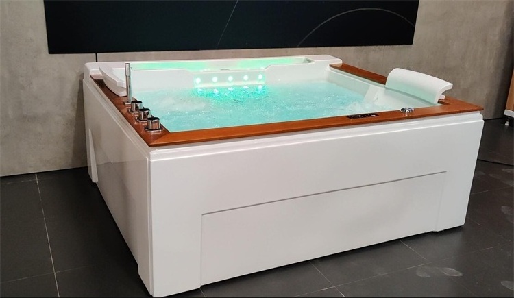 Led Lights Hotel Villa Family Hydro Spa Whirlpool Massage Bathtub 2 Adults Acrylic White Modern Massage Tub Freestanding Drainer