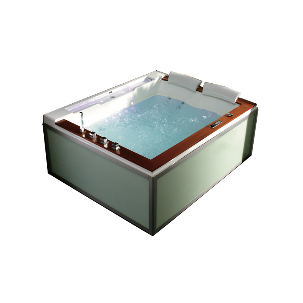 Home bathroom sanitary ware 2 persons romantic spa jaccuzzy bathtub with colorful waterfall