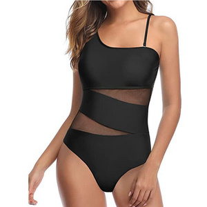 Summer one piece one shoulder asymmetrical mesh swim suit bikini woman sexy swimwear bathing suits for women