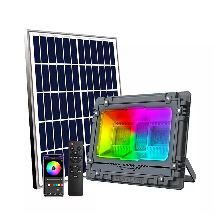 LED RGB solar flood light remote control+APP control outdoor light 16 million colors change with music flash