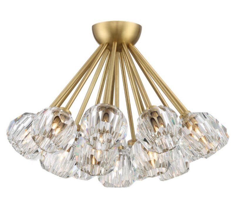 Classic Mid Century Modern Globe Semi Flush Mount Ceiling Light Sputnik Chandeliers,White Frosted Glass Gold Finished