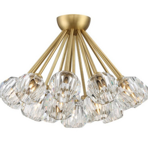 Classic Mid Century Modern Globe Semi Flush Mount Ceiling Light Sputnik Chandeliers,White Frosted Glass Gold Finished